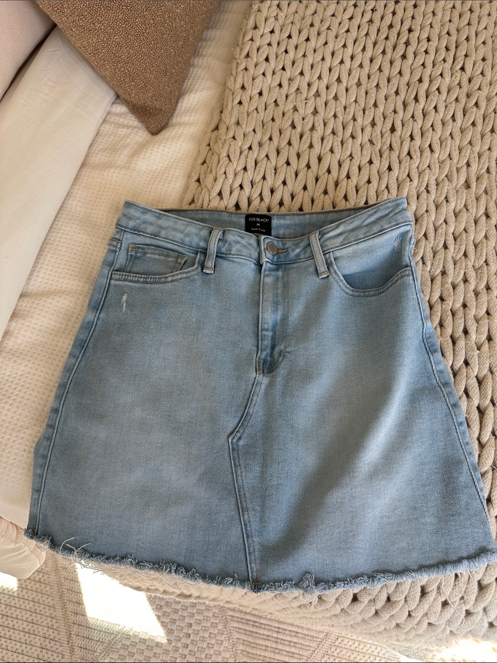 a new day Light Blue Denim A-Line Skirt with Frayed Hem